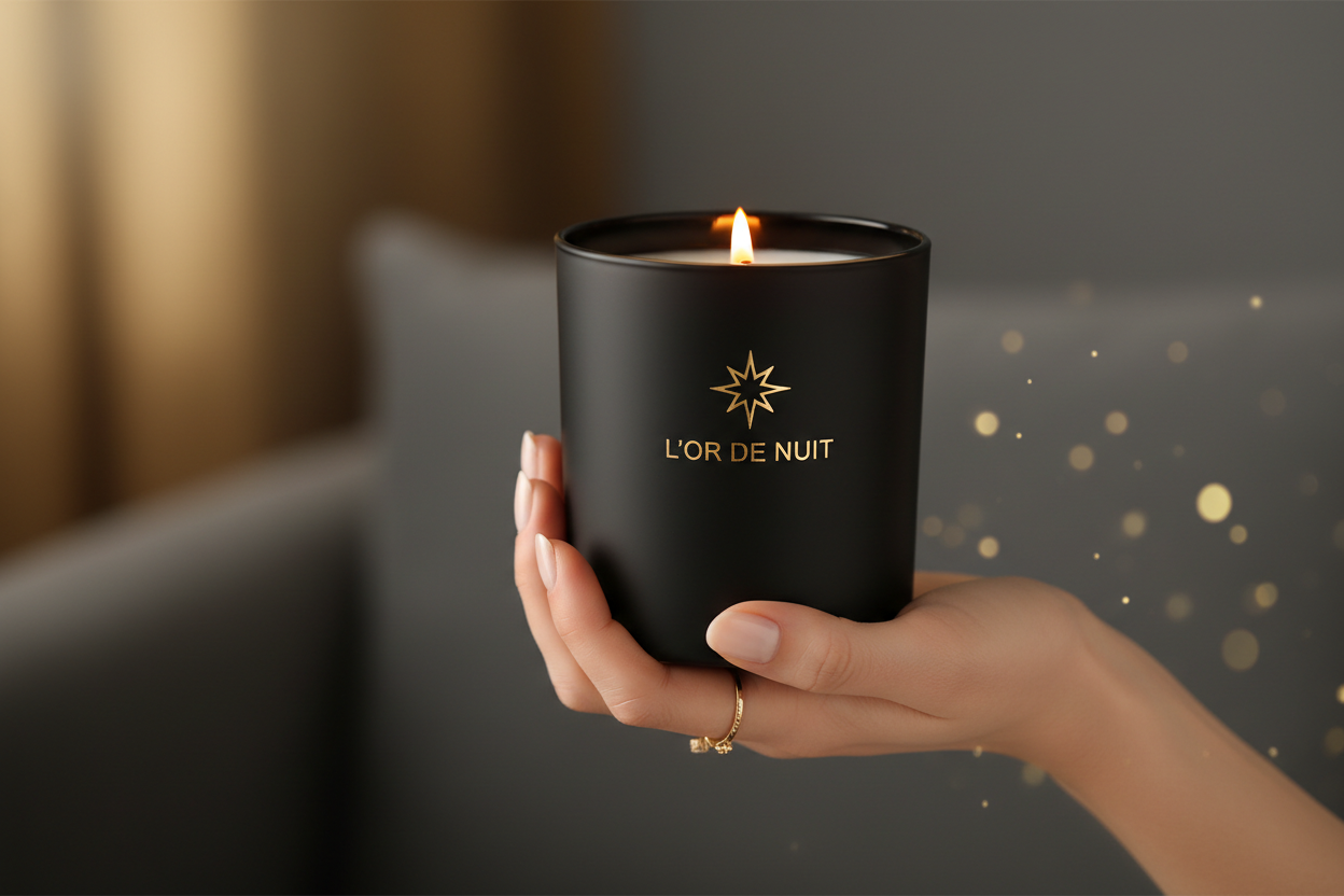 fait moi une image avec une bougie dans la main dune jeune femme 